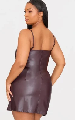 Plus Cherry Red Strappy Pu Bodycon Dress