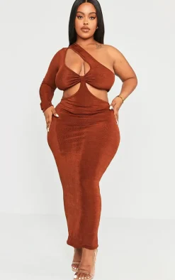 Plus Chocolate Acetate Slinky Cut Out Maxi Dress