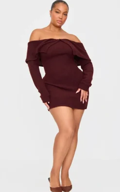Plus Chocolate Soft Touch Bardot Mini Dress
