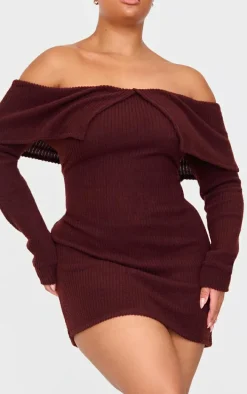 Plus Chocolate Soft Touch Bardot Mini Dress