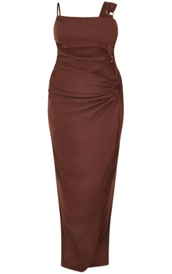 Plus Chocolate Brown Cut Out One Shoulder Ring Detail Maxi Dress