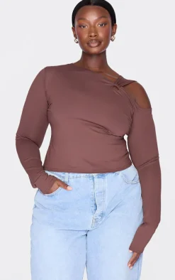 Plus Chocolate Contour Long Sleeve Knot Detail Top