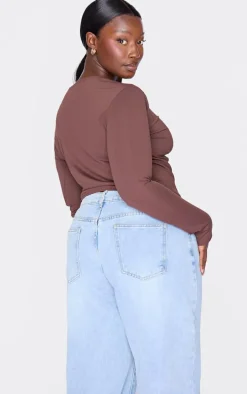 Plus Chocolate Contour Long Sleeve Knot Detail Top