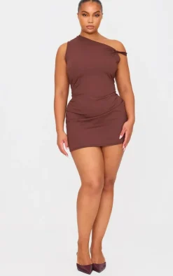 Plus Chocolate Contour Sleeveless Knot Detail Mini Dress