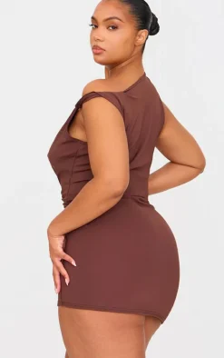 Plus Chocolate Contour Sleeveless Knot Detail Mini Dress