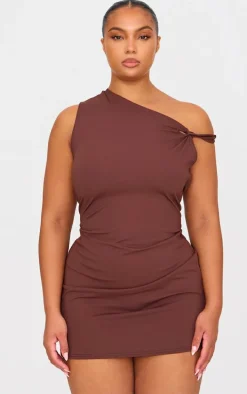 Plus Chocolate Contour Sleeveless Knot Detail Mini Dress
