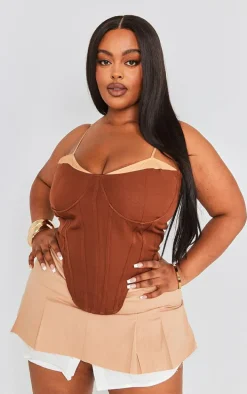 Plus Chocolate Contrast Corset Top