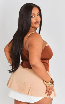 Plus Chocolate Contrast Corset Top