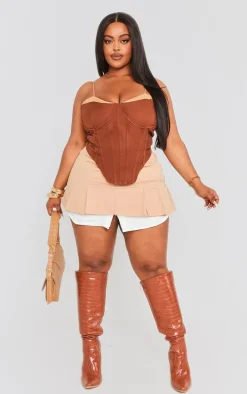 Plus Chocolate Contrast Corset Top