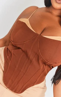 Plus Chocolate Contrast Corset Top