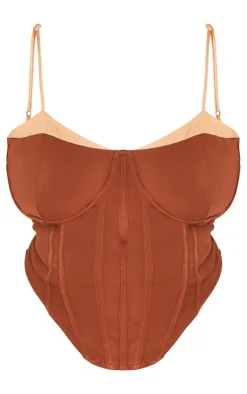 Plus Chocolate Contrast Corset Top
