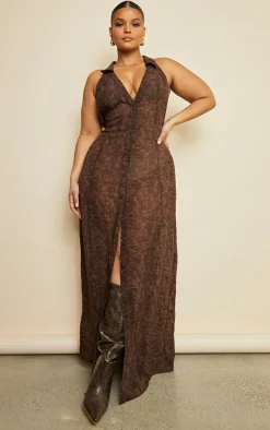 Plus Chocolate Croc Print Chiffon Maxi Dress