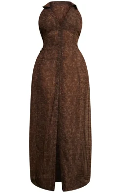 Plus Chocolate Croc Print Chiffon Maxi Dress