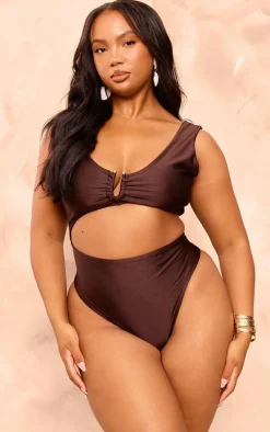 Plus Chocolate Cut Out Trim Detail Swimsuit