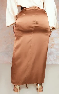 Plus Chocolate Drape Front Maxi Skirt