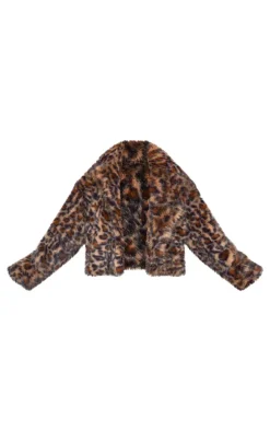 Plus Chocolate Faux Fur Leopard Print Cropped Coat