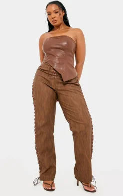 Plus Chocolate Faux Leather Asymmetric Bandeau Top