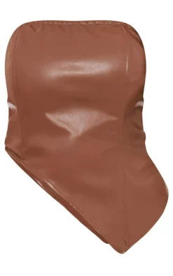 Plus Chocolate Faux Leather Asymmetric Bandeau Top