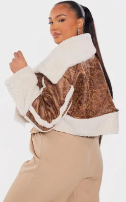 Plus Chocolate Faux Suede Borg Trim Aviator