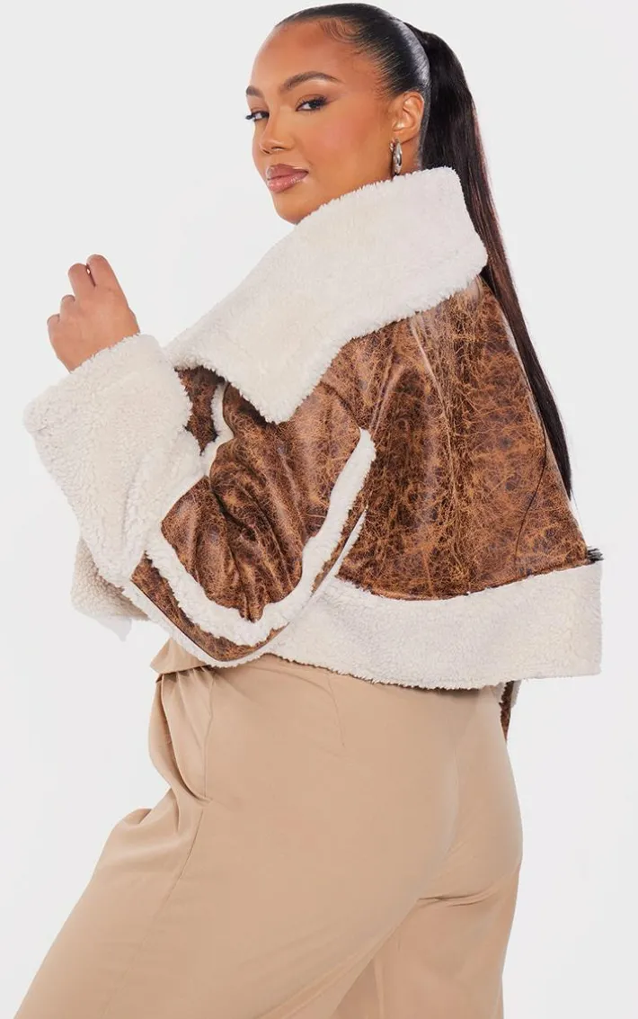 Plus Chocolate Faux Suede Borg Trim Aviator