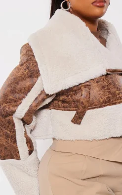 Plus Chocolate Faux Suede Borg Trim Aviator