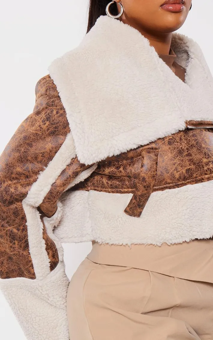 Plus Chocolate Faux Suede Borg Trim Aviator