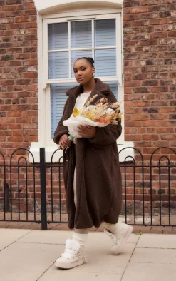 Plus Chocolate Longline Borg Coat