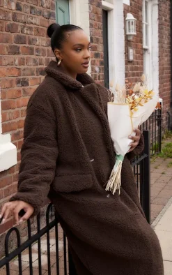 Plus Chocolate Longline Borg Coat