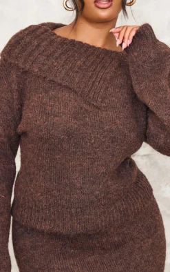 Plus Chocolate Marl Knit Asymmetric Overlay Sweater