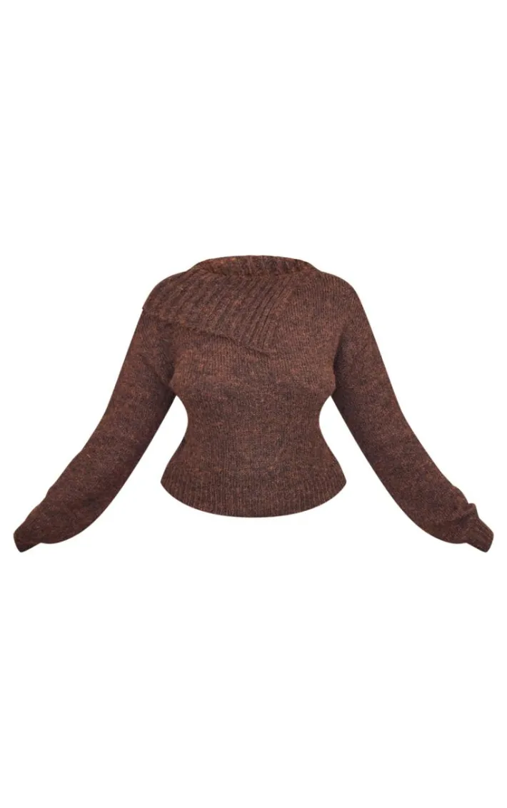 Plus Chocolate Marl Knit Asymmetric Overlay Sweater