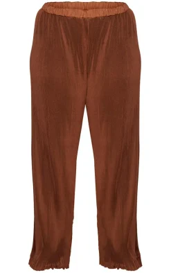 Plus Chocolate Plisse High Waisted Wide Leg Pants