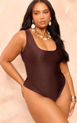 Plus Chocolate Scooped Neck Swimsuit