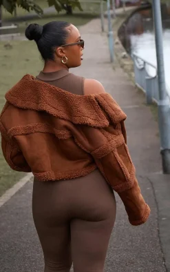 Plus Chocolate Shearling Trim Crop Aviator