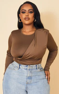 Plus Chocolate Slinky Cross Front Top