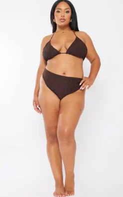 Plus Chocolate Textured High Waisted Bikini Bottoms