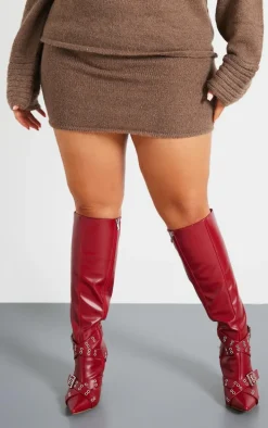 Plus Chocolate Textured Knit Mini Skirt
