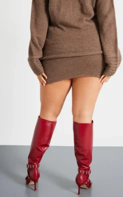 Plus Chocolate Textured Knit Mini Skirt