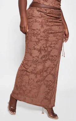 Plus Chocolate Textured Ruched Midi Skirt