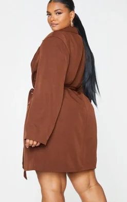 Plus Chocolate Tie Waist Blazer Dress