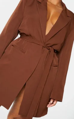 Plus Chocolate Tie Waist Blazer Dress