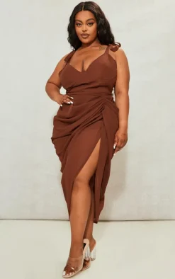 Plus Chocolate Underwire Detail Draped Midi Dress