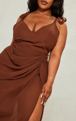 Plus Chocolate Underwire Detail Draped Midi Dress