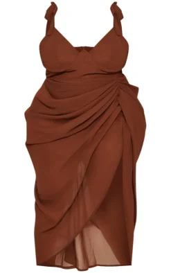 Plus Chocolate Underwire Detail Draped Midi Dress