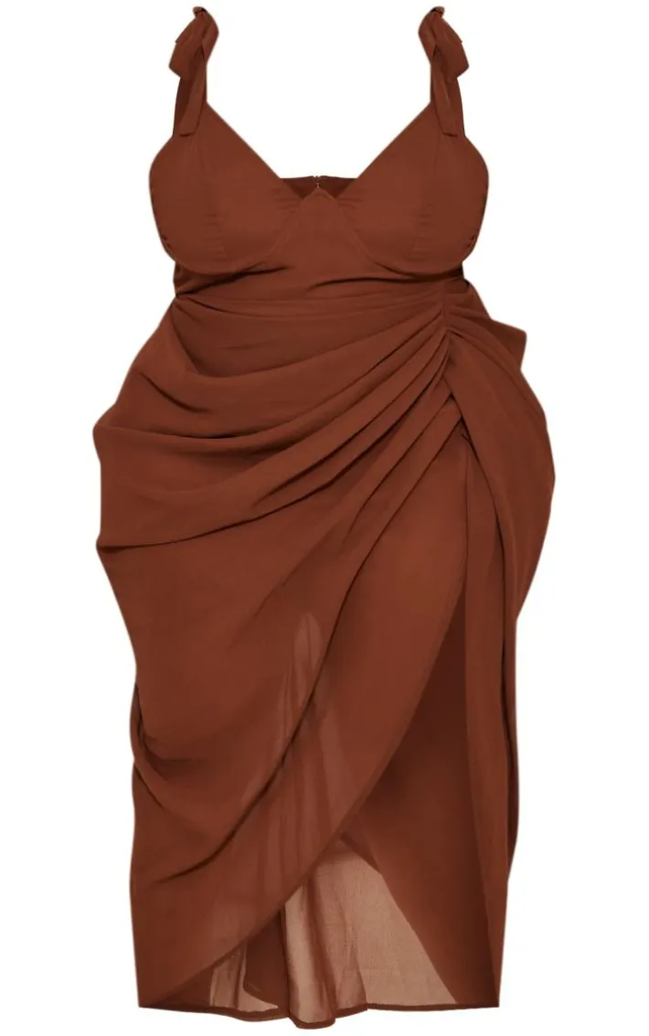 Plus Chocolate Underwire Detail Draped Midi Dress