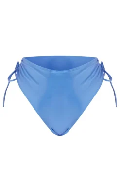Plus Cornflower Blue Ruched Side High Waist Bikini Bottoms