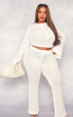 Plus Cream Bobble Glitter Knit Flared Pants