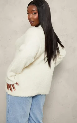 Plus Cream Bobble Knit Oversized Sweater
