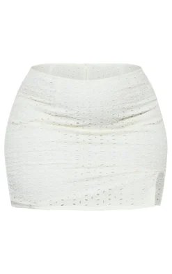 Plus Cream Broderie Anglaise Split Mini Skirt