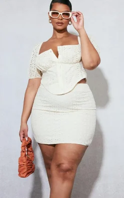 Plus Cream Broderie Anglaise Bodycon Skirt