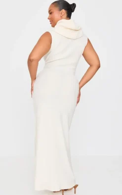 Plus Cream Brushed Rib Roll Neck Maxi Dress